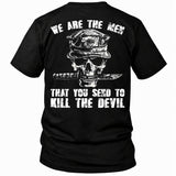 Back view of a black We are the men veteran T-shirt with skull with knife and slogan back print